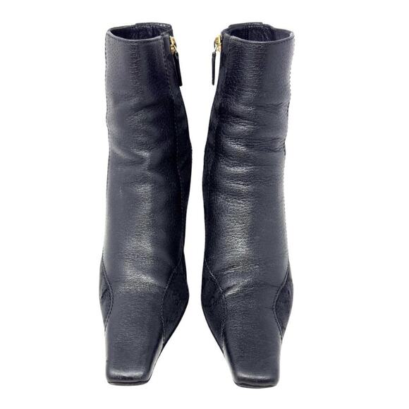 Gucci‎ Boots GG Logo Monogram Supreme Black Leather Canvas Ankle Boots Heels 9.5 - Picture 4 of 11